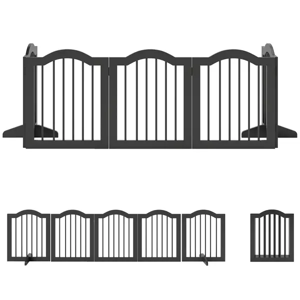 PawHut Gard delimitare pentru câini, grilaj de protecție independent cu picioare, pliabil, 5 panouri, 261,5 x 29,5 x 61 cm, Negru | Aosom Romania