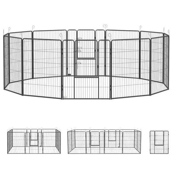 PawHut Gard pentru Câini, Incintă Modulară pentru Câini din 8 Secții pentru Interior și Exterior, 80x100 cm, Negru | Aosom Romania