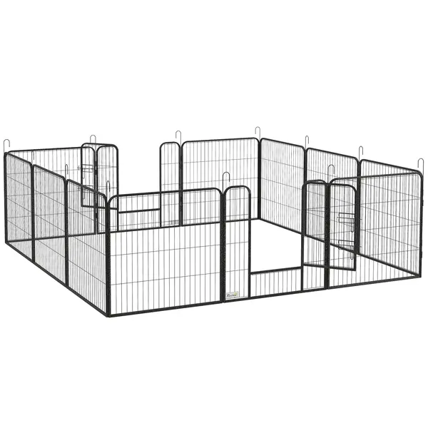 PawHut Gard pentru Câini, Incintă Modulară pentru Câini din 8 Secții pentru Interior și Exterior, 80x100 cm, Negru | Aosom Romania