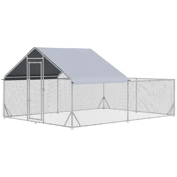 PawHut Grajd pentru pui cu excrocodil volieră exterior 12 m² - parc cu plasă dim. 4L x 3l x 2H m - spațiu acoperit - oțel galvanizat | Aosom Romania