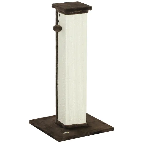 PawHut Griffoir pentru pisici, stâlp din sisal și puf, bilă suspendată, bază stabilă 41 x 41 x 81 cm, maro și crem | Aosom Romania