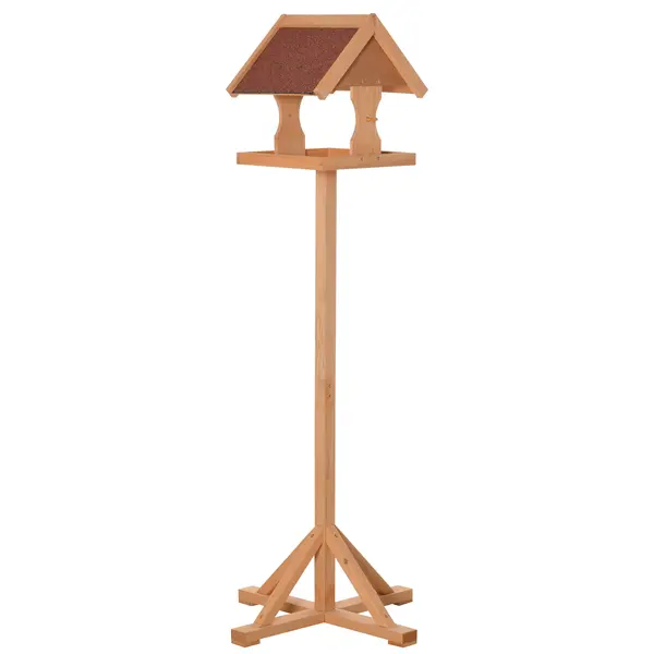 PawHut Hrănitoare pentru păsări exterioară pe picior, acoperiș rezistent la intemperii, lemn masiv, 55 x 55 x 144 cm, lemn natural | Aosom Romania