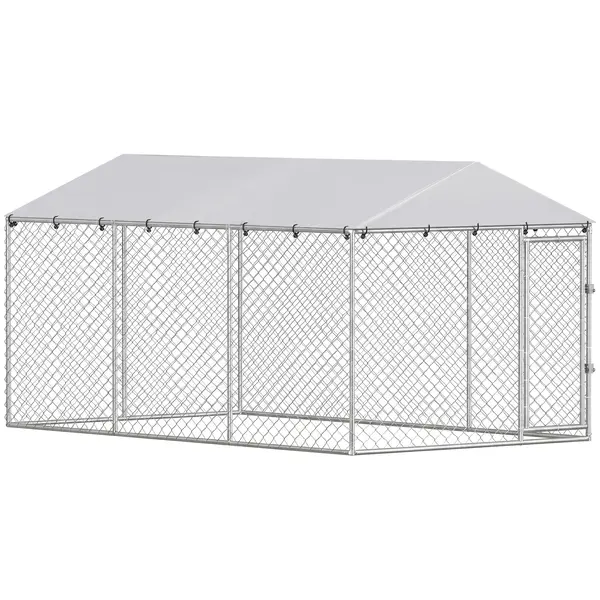 PawHut Împrejmuire pentru Câini cu Acoperiș Impermeabil, 4x2,3x2 m, Argintiu | Aosom Romania