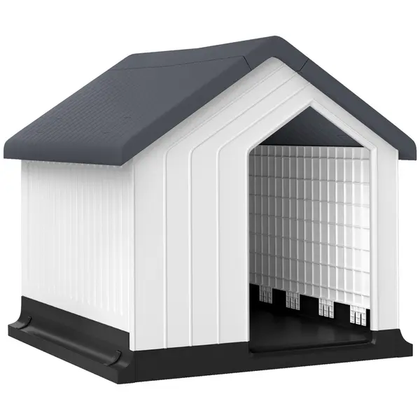 PawHut Niche pentru câine pentru exterior, adăpost impermeabil cu fereastră, din plastic, 62lungime x 61Lățime x 60Înălțime cm, gri | Aosom Romania