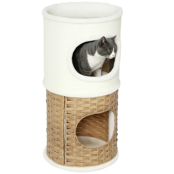 PawHut Niche pentru pisici de interior cu 3 nivele, turn pentru pisici cu zgârâieturi din sisal Ø 40 x 80 cm, crem | Aosom Romania