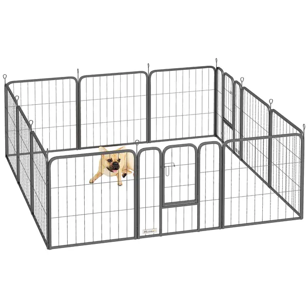 PawHut Parc pentru câini enclos câine 12 panouri modular și pliabil oțel 2 uși pentru cățel interior exterior 60H cm negru | Aosom Romania