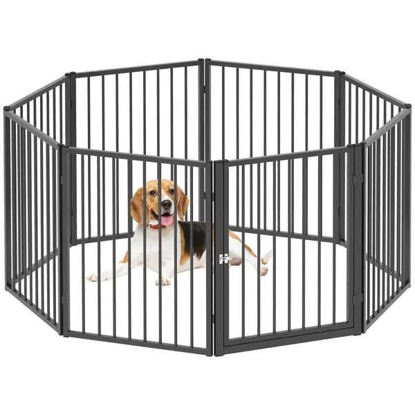 PawHut Parc pentru câini, parc pentru animale, 8 panouri, gard portabil pliabil, sigur, negru | Aosom Romania