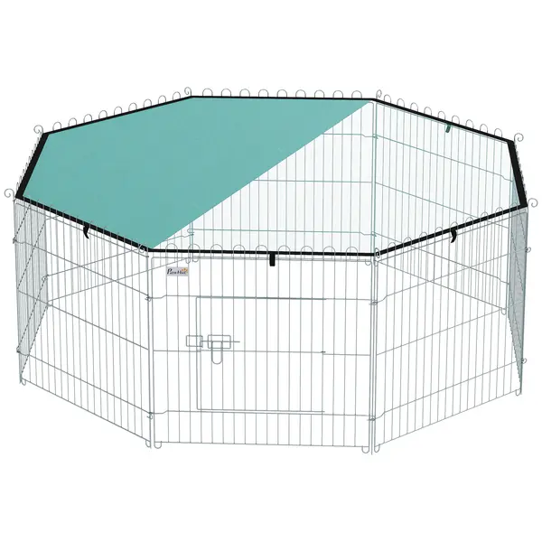 PawHut Parc pentru câini, țarc 8 panouri cu acoperiș, modular și pliabil, țarc portabil 60H cm cu ușă argintiu verde | Aosom Romania