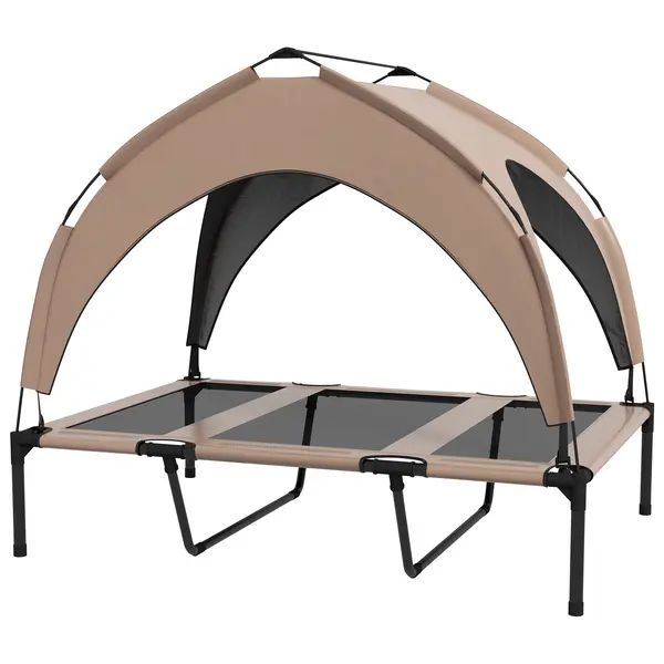 PawHut Pat pentru câini și pisici pe picioare, pat pentru câini ridicat, velum anti-UV, Oxford, sac de transport 106 x 76 x 94 cm, cafeniu | Aosom Romania