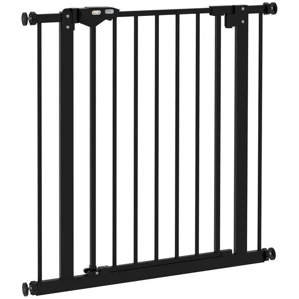 PawHut Poartă de Siguranță pentru Câini cu 2 Extensii, Lățime Reglabilă și Închidere Automată, 74x77cm, Negru | Aosom Romania