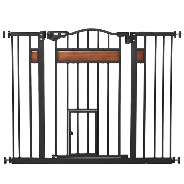 PawHut Poartă de Siguranță pentru Câini cu Închidere Automată 74-105x76.2 cm Neagră | Aosom Romania