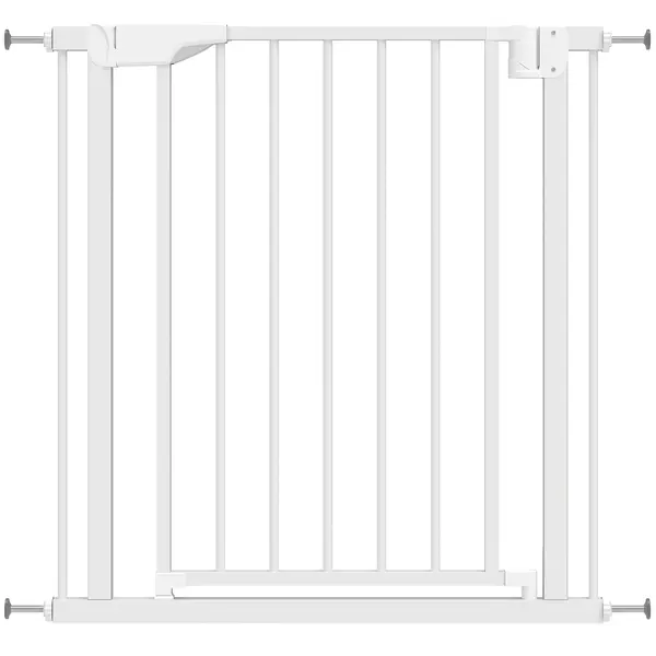 PawHut Poartă de Siguranță pentru Copii și Animale, Poartă pentru Câini cu Închidere Automată, Deschidere în Ambele Direcții, Montare prin Presiune, 76-82x76 cm, Alb | Aosom Romania