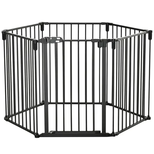 PawHut Poartă de Siguranță Pliabilă cu 6 Secțiuni pentru Câini cu Sistem Automat de Blocare și Închidere, 362,5x2x76 cm, Negru | Aosom Romania