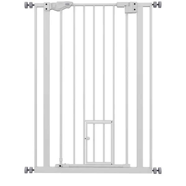 PawHut Poartă Reglabilă pentru Câini cu Ușă Mică și Montare prin Presiune, 74-80x104.1 cm, Alb | Aosom Romania