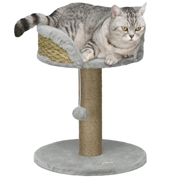 PawHut Pom de Crăpătură Gri de Jută cu Platformă de Pluș și Minge Suspendată 40 x 40 x 49 cm | Aosom Romania
