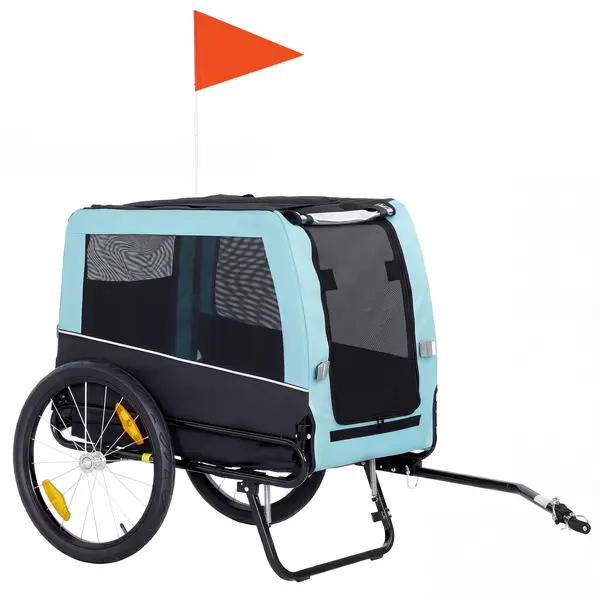 PawHut Remorcă pliabilă pentru bicicletă cu reflectoare de siguranță, lesă, pentru câini de talie medie până la 20 kg 143 x 70 x 90 cm Albastru deschis | Aosom Romania