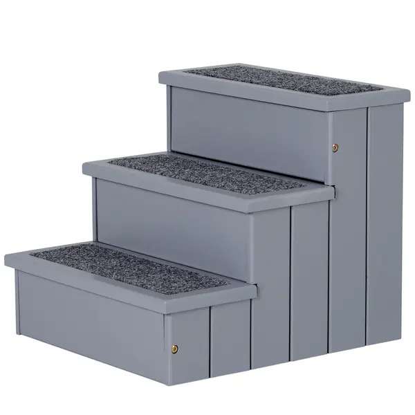 PawHut Scară Ajutor Câini 3 Trepte Antiderapante cu Depozitare, 40.5x44.5x38cm, Gri | Aosom Romania