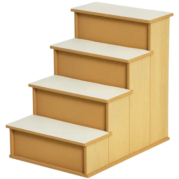 PawHut Scara pentru animale de companie, pentru câini/pisici, 4 trepte, Plus scurt, până la 30 kg, 40 x 59 x 54,2 cm, Natural | Aosom Romania