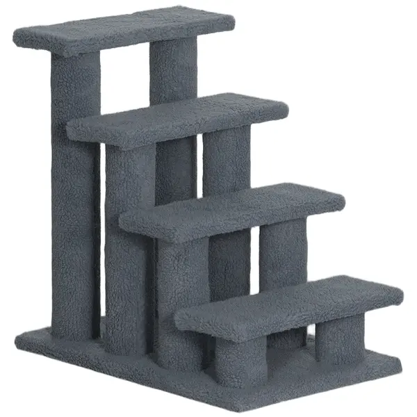 PawHut Scară pentru Câini și Pisici cu 4 Trepte și Înveliș din Pluș, 61x41x60 cm, Gri | Aosom Romania