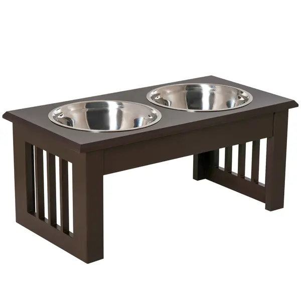 Pawhut suport cu 2 boluri inox, pentru caini, hranitor pentru animale, lemn | AOSOM RO
