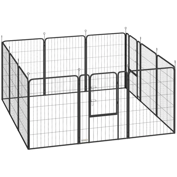 PawHut Țarc cu 12 Panouri din Oțel pentru Câini de Talie Medie, 80 cm Înălțime, Negru | Aosom Romania
