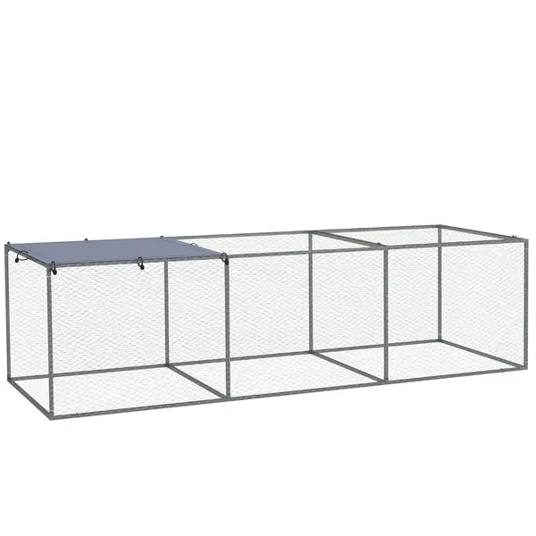 PawHut Țarc cușcă clapier exterior 3 m² pentru animale mici dim. 3 x 1 x 0,8 m oțel galvanizat | Aosom Romania