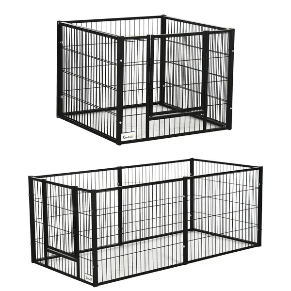 PawHut Tarc de Joacă pentru Animale, 6 Panouri din Oțel, Lungime Ajustabilă 82,5-150x61cm, Ideal pentru Interior/Exterior, Negru | Aosom Romania