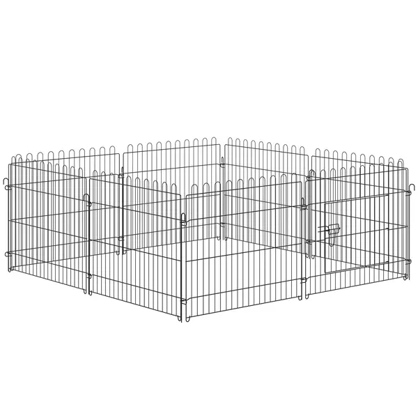 PawHut Țarc pentru Animale Mici, Cușcă Modulară din Oțel pentru Câini, Pisici, Pui, 158x61 cm, Negru | Aosom Romania