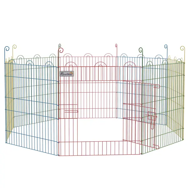 PawHut Țarc pentru Câini cu 8 Panouri, Ușă cu Zăvor, din Oțel, Ø156x60 cm, Multicolor | Aosom Romania