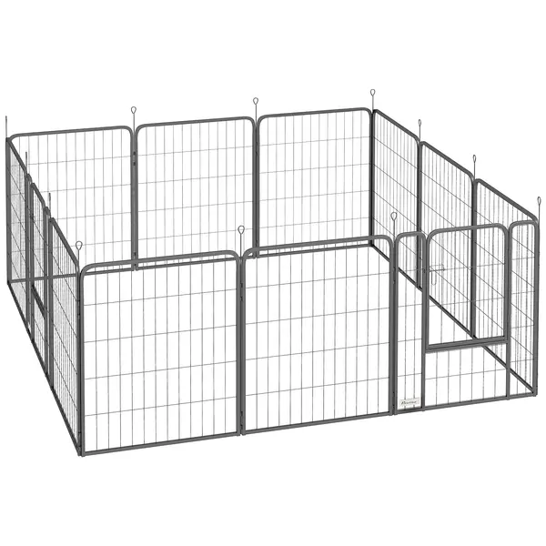 PawHut Țarc pentru Câini din 12 Panouri Portabil și Detașabil, 204x204x80 cm, Negru | Aosom Romania