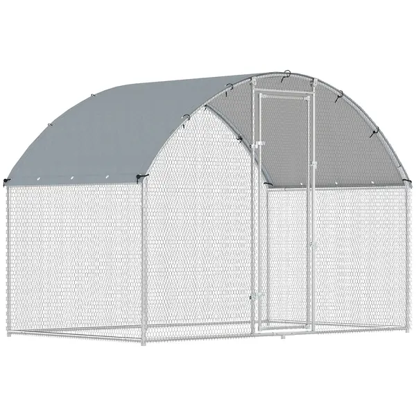 PawHut Țarc pentru Găini din Metal, Mare, cu Acoperire Impermeabilă și Anti-UV, Țarc Exterior cu Ușă Blocabilă, pentru 5-8 Găini, Argintiu | Aosom Romania