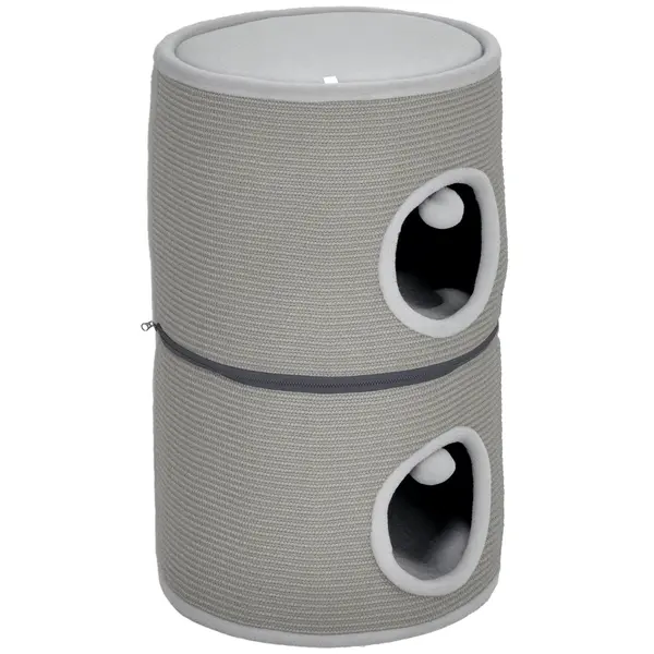 PawHut Tour pentru pisici modular tonou zgâriat pisici cu fermoar separabil 3 nivele două mingi Ø 42 x 69H cm gri | Aosom Romania