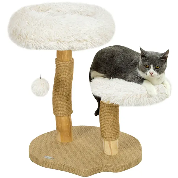 PawHut Turn pentru pisici, 61,5 cm, cu pat pentru pisici, turn pentru zgâriat, platformă de sărituri, minge de jucărie, pentru pisici de până la 5 kg, Alb | Aosom Romania