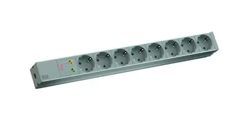 PDU Bachmann BM-333.404, 8 prize Schuko, 1U, impamantare, protectie supratensiune, fara intrerupator, cablu 2m, RAL 7035, Aluminiu
