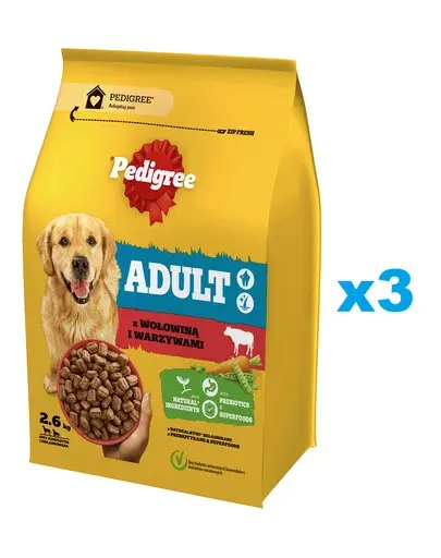 PEDIGREE Adult 3x2.6 kg Hrana uscata caine adult talie medie, cu vita si legume