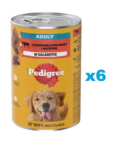 PEDIGREE Adult 6x1200g conserve hrana umeda pentru caini, cu vita si ficat in aspic