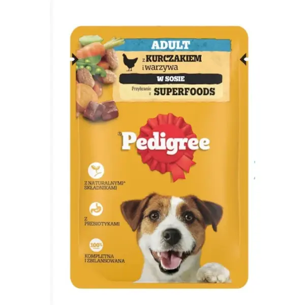 Pedigree hrana umeda pentru caini adulti, cu pui si legume in sos 100g