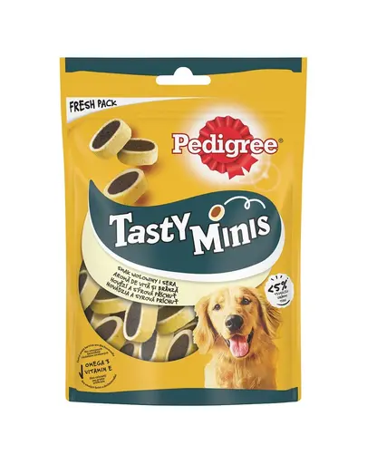 PEDIGREE® Tasty Minis 140 g - Recompense pentru caini adulti cu aroma de carne de vita si branza
