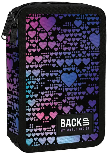 Penar cu instrumente de scris BackUp DW - Hearts, cu 2 fermoare