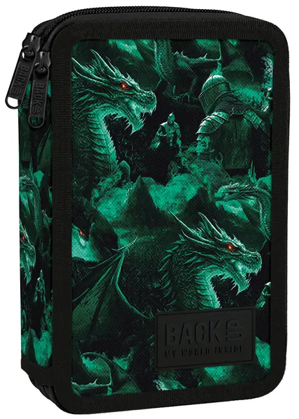 Penar cu instrumente de scris BackUp DW - Legend Dragon, cu 2 fermoare