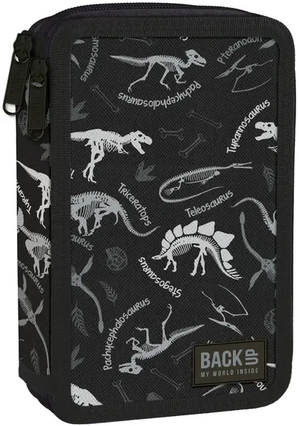Penar cu instrumente de scris BackUp DW - Negru Dinosaurs, 2 fermoare