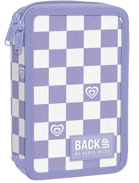 Penar cu instrumente de scris BackUp DW - Purple Chess, cu 2 fermoare