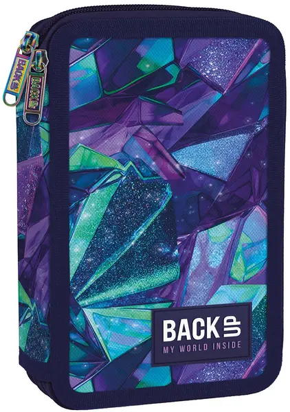 Penar cu instrumente de scris BackUp DW - Purple Crystals, cu 2 fermoare