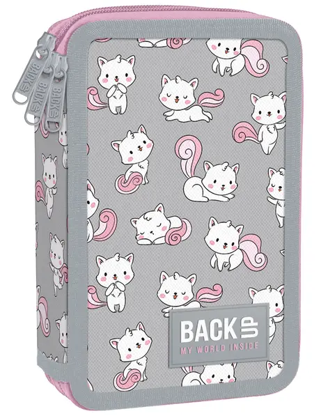 Penar cu instrumente de scris BackUp EW - Kitty, cu 3 fermoare