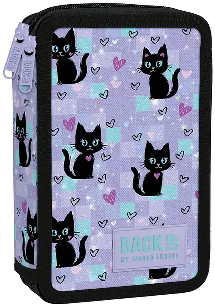 Penar cu rechizite Back Up DW - Black Cats, cu 2 fermoare