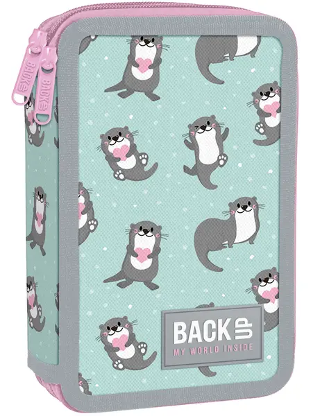Penar cu rechizite BackUp DW - Otters In Love, cu 2 fermoare