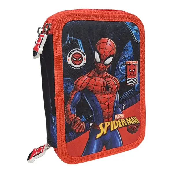 Penar cu trei compartimente, echipat, 43 piese, multicolor, Happy, Spiderman Engros