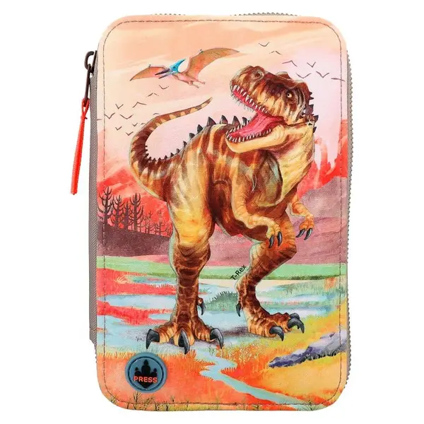 Penar cu trei compartimente echipat, Depesche, Dino World, Khaki Brown