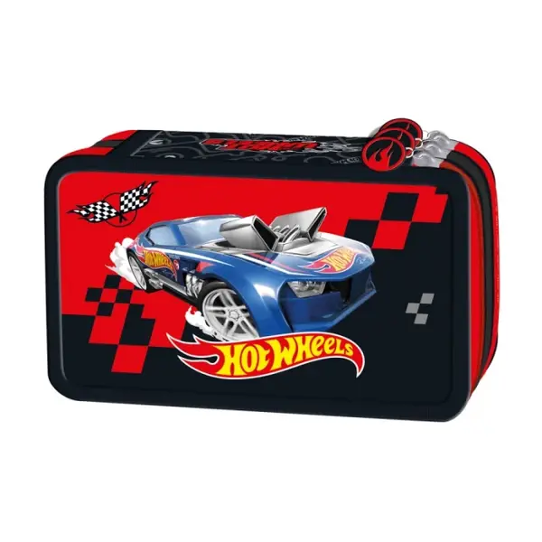 Penar echipat cu 3 compartimente,model Hot Wheels,19x13x7 cm