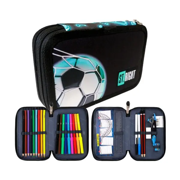 Penar echipat St. Majewski St. Right Neon Football, 2 compartimente, 27 piese, negru cu bleu, 19 x 13 x 4.5 cm